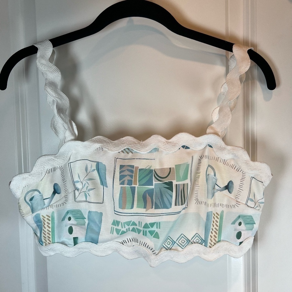 Endless Moon Garden Print Bralette Top Lined Zip Boutique Summer Dainty Sz Small